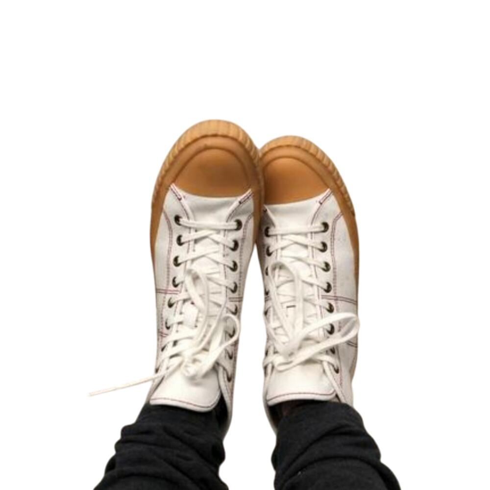 J.Crew Canvas High-Top Sneakers Ivory Gum Sole Red Stitching Sz 6